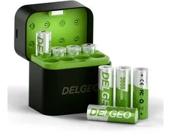 Piles au lithium rechargeables Delgeo 1.5V AA - 3600mWh - Boîtier de charge USB inclus - Lot de 8