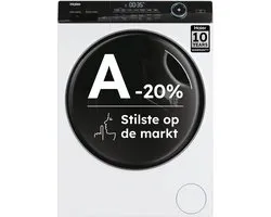 Haier HW80-B14959U1DF - La machine à laver la plus silencieuse du marché - 8 kg - A-20 % - Traitement vapeur et rafraîchissement - Traitement antibactérien (ABT) - 16 programmes - Garantie 10 ans sur les pièces