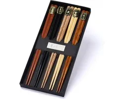 Coffret sushi, 5 paires de baguettes en hêtre