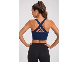 SparkNine Stride sport-bh - met uitneembare pads - XL - blauw - cross-back - medium support - zacht & elastisch materiaal