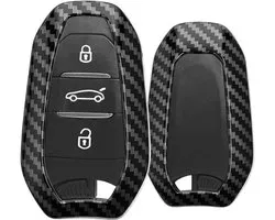 kwmobile autosleutelhoes geschikt voor Peugeot Citroën 3-knops Smartkey (Keyless Go) - hardcover beschermhoes - Carbon design - zwart