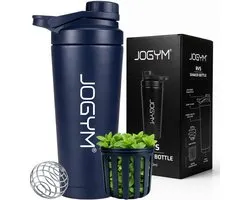 JOGYM® RVS Shakebeker - Eiwit Shaker - Shake Beker - Protein Shaker - 700ml – Dubbelwandig & BPA-vrij – Shaker met RVS Shakerbal – Lekvrije RVS drinkfles – Sport & Fitness Proteïnebeker - Protein Shaker - sport spullen – Blauw