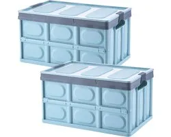 Pack of 2 Storage Boxes with Lid, Plastic Folding Box, Stackable Transport Box, Foldable Container, 30 L Storage Container for Clothes, Toys, Books, Snack, Shoe Shelf Baskets, Storage Box