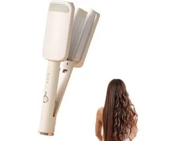 Fer à boucler en céramique 32 mm - Fer à boucler Beach Wave 3 barils - 4 températures réglables (160 °C à 220 °C) - Anti-brûlure - Ondulations sans frisottis pour tous types de cheveux - Convient aux débutants - Lisseur ondulé - Blanc laiteux