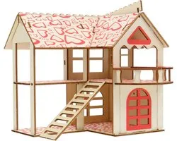 Maison en bois pour animal de compagnie - Château pour lapins, villa pour hamster - Espace de jeu pour rongeurs - Design à double étage - 16x12x15,5CM - Non spécifié