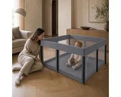 Parc Bébé Pliable Luxviro – Parc de Jeu Bébé – Parc Enfant – Playpen – Parc à Ramper – Piscine à Balles – 120x120 cm – Gris Foncé – Cadre Métallique Extra Robuste – Pliage/Dépliage Rapide – Antidérapant – Pour l'Intérieur – À partir de 6 Mois
