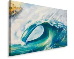 Schilderij - Grote golf in Japan (print op canvas), blauw/wit, premium print