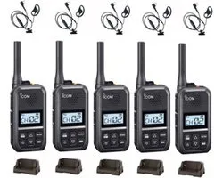 Set van 5 Icom IC-U20SR IP54 mini Portofoon met tafel lader en D-shape oortje