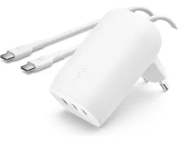 Belkin - Chargeur BOOSTCHARGE 3 Porto USB-C 67 watts avec câble USB-C 100 watts - Convient pour iPhone, Samsung, ordinateurs portables, Tablettes