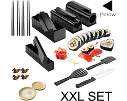 Perow 22 pièces XXL Kit Maker Sushi - Comprend 4 paires de Baguettes et 2 tasses de sauce soja - fabricant Sushi - MOULES - Sushi Set - Sushi making - moule Sushi - Sushi faisant ensemble - moule Sushi - Sushi rouleau