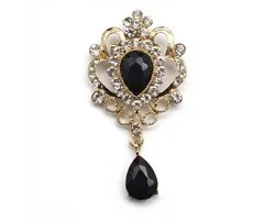 Broche d'inspiration vintage avec strass amovible et pierres précieuses multicolores – Noir