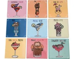 CGB Giftware Set of 9 Party Animals Ceramic Coasters | 9 Separate Designs and Novelty Slogans | for Your Mugs and Glasses | Novelty Coasters 10x10cm