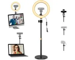Selfie Licht Stand, 26 cm Ringverlichting met Desktop Houder en Magnetische Montage compatibel met Logitech C920 StreamCam C922 C930 C925 C615 BrioWebcams