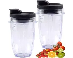 Convient aux blenders Nutri Ninja Auto IQ Series (18 oz) avec couvercle hermétique (Sippy & Seal) - Compatible avec les BL450, BL454, BL455, BL456, BL480, BL481, BL482, BL490, BL640, BL642, BL682, SS101, SS401, SS351, lot de 2