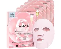 STARSKIN® Camellia 2-Stappen – Gezichtsmasker / Sheet Mask – Voedend, Verhelderend & Hydraterend – Korean Skincare voor alle huidtypen met Serum van Camellia-olie, Niacinamide & Pioenwortel – 4×25 g