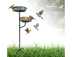 Vogeldrinkschaal voor Tuinvogels - Vogelbadjes - Vogelbad op Voet - Vogelvoeder - Dubbele Bak - Ijzer - Afneembare Kommen - 120 cm Hoog - Stabiele Voet - Tuindecoratie - Vogelbad - Voor Tuin Gazon en Terras