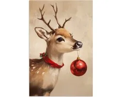 Affiche 40x60 cm - Noël - Cerf - Bois - Boule de Noël - Renne - Posters - Décoration chambre - Décoration murale salon - Décoration murale chambre - Décorations de Noël - Décoration de Noël pour l'intérieur - Noël