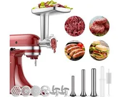 Vleesmolen attachment voor Kitchenaid Stand Mixer - worstvulling hoorns - slijpbladen - slijpschijf - reinigingsborstel - vleesmolen accessoires GVODE