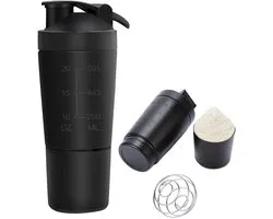 MTTProducts - Shaker à protéines en acier inoxydable - Sport - Double paroi - Noir - Sans BPA - Idéal pour le fitness et les shakes protéinés - 600 ml