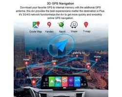 Dashcam voor Auto - 10” Android 8.1 Dashcam - IPS Touchscreen - ADAS Rijhulp - GPS Navigatie - WiFi - Dual Camera 1080P - Parkeermodus - G-Sensor - 4G 6m Camera aan de Achterkant - Zwart