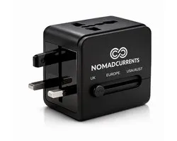 Prise mondiale universelle NomadCurrents - Le compagnon idéal pour les voyageurs du monde entier - Compatible avec plus de 150 pays - Deux ports USB - Design noir Elegant