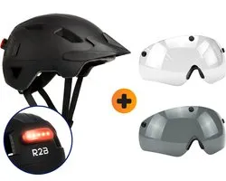 R2B Fietshelm - Speed Pedelec Helm + Extra Transparant Vizier - Maat M - 55-58 cm - LED Verlichting - Snorfiets Helm - Fietshelm Volwassenen Elektrische Fiets - Fatbike Helm
