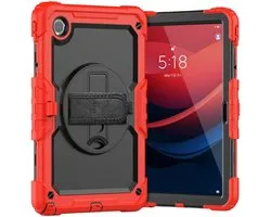 Hoes met ingebouwde Screenprotector Geschikt voor Lenovo Tab M11 / K11 | Inclusief 360° Draaibare Handriem en Schouderriem | Extreme bescherming | Ideaal voor zakelijk gebruik | Rood