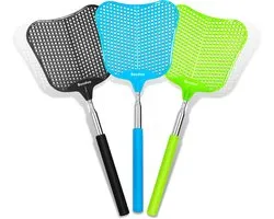 Bondoo Vliegenmepper 3 Stuks - Vliegenmepper uitschuifbaar - Vliegenmepper plastic - Uitschuifbare Muggenvanger & Vliegenvanger - Tegen Vliegen & Insecten - Verstevigd ontwerp - Zwart/Blauw/Groen