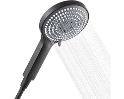 Dailygoods - OFFO Douchekop, Handdouche, met 6 Massagestanden, Waterbesparende Douchekop, met 1,6 m Flexibele Slang, Handdouche, Groot Formaat (Φ130mm), Zwart