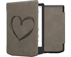 kwmobile Étui pour liseuse adapté à Pocketbook Verse / Verse Pro / Verse Color / Vivlio Light / Light HD cover - Étui à rabat pour liseuse avec support - Housse pour liseuse en simili cuir - Design Coeur Brossé en gris