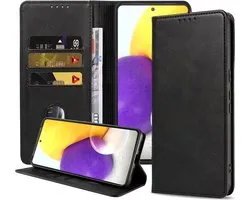 Smartphonica Samsung Galaxy A72 kunstleren hoesje met magnetische sluiting en pashouders book case - zwart geschikt voor Samsung Galaxy A72