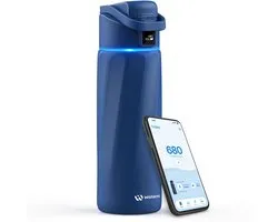 WaterH BOOST - Slimme Waterfles met Herinnering om Water te Drinken & Water Tracker Fles - Dubbelwandige stalen drinkfles - Wijde opening - 710ml - Magnetite Blue