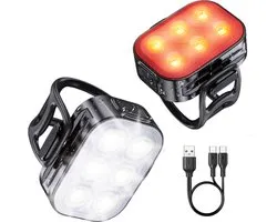 Inlustro Set d'éclairage de vélo LED – Feu avant/arrière – Feux de vélo rouge et Wit – Phare de vélo – Étanche/rechargeable par USB