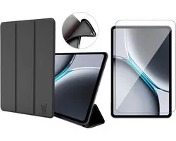 Hoes en Screenprotector geschikt voor Oppo Pad 3 Pro / OnePlus Pad 2 / OnePus Pad Pro 12.1 – Smart Cover met Tri-Fold Stand – Schokbestendig – Auto Wake/Sleep – TPU Backcase – Zwart