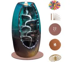 LotaHome - Cascade d' Encens - Brûleur d'encens - Ensemble complet - Comprend 120 cônes de parfum, 30 bâtons d'encens, 40 spirales d'encens, 1 tampon, 1 support en spirale - Porte-brûleur à cône - Brûleur de Geur - Turquoise -