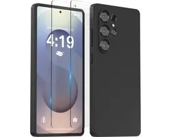Coque adaptée pour Samsung S25 Ultra Zwart - 2x Film de protection d'écran - Protection d'écran en verre - Coque Anti Choc