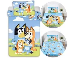 Bluey Blauw, DUBBELZIJDIG, katoenen kinderbeddengoed met rits, 100% KATOEN 100x135cm+40x60cm OEKO-TEX