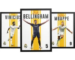 Real Madrid Goal Collection - 3 Posters - Kylian Mbappé - Vinicius Júnior - Jude Bellingham - 3 Luik - Geschikt om in te lijsten - Voetbal Poster - Mbappe | 43.2 x 61 cm - Voetbal geschenk (A2+ formaat)