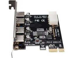 WiseGoods Premium PCIe Kaart met 4 Poorts USB 3.0 - 4 Port USB 3.0 - PCI-E - PCI Express - Computer - PC - Plug and Play