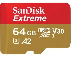 SANDISK Extreme microSD-kaart 64 GB Class 10, UHS-I, v30 Video Speed Class Schokbestendig, Waterdicht
