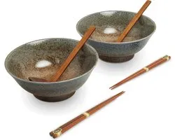 Edo Japan - Windows Bol SET/6 Sunaji 2PERS O/22CM|H9CM