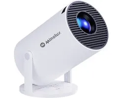 Minolux® Mini Beamer-NEW model 2026 – Smart Projector met Netflix, YouTube, Disney+, Appstore. – WiFi, Bluetooth, Screen Mirroring – Home Cinema - 4k - Beamer - Inclusief Hdmi kabel & speaker - IOS & Android - Wit