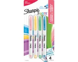 Sharpie S-Note creatieve kleurenmarkers | Markeerstift om mee te schrijven, tekenen en meer | Diverse pastelkleuren | Beitelpunt | 4 stuks
