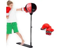Zoluko Boksbal op Standaard voor Kinderen - Incl. Bokshandschoenen en Opblaaspompje - Verstelbaar in Hoogte - Voor Binnen en Buiten - Boksbal op Voet - Bokstrainer – Bokspaal - Boksset Kinderen - Boksbal Staand - Boxing - Thuis sporten - Zwart/Rood