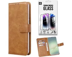 Motorola Moto G60 Case Brown & Verres Screen Protector - Wallet Book Case - Card Holder & Magnetic Tab