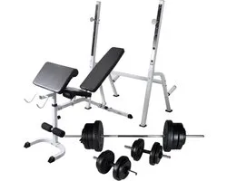 VDXL Trainingsbank met gewichtenrek en halterset 60,5 kg