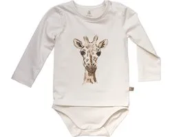MXM Bébé Romper Manches longues - Off White- Imprimé - girafe - Katoen- Manches longues - boutons pression - Taille 56