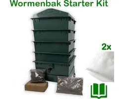 Wormenbak 64L - 4 laags starter kit (groen) - Excl. wormen > Incl. filter/kweekgrond/bedding - Wormenhotel 40x40x85cm - Wormentoren compostbak met opvangbak en tapkraan | Billiebin