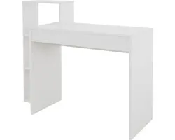 ML-Design Bureau avec étagère, table de travail, table de bureau, table pour ordinateur portable, avec espace de rangement, blanc, 3 étagères, 110x72x40 cm, bois, système 2-en-1, pour la maison / le bureau
