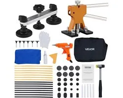 Set de Puller VEVOR, 60 pièces pour le débosselage sans peinture, comprenant un extracteur doré, un Puller à Bridge , un marteau en caoutchouc, un pistolet à colle et un outil pour la réparation des dommages causés par la grêle sur la carrosserie.